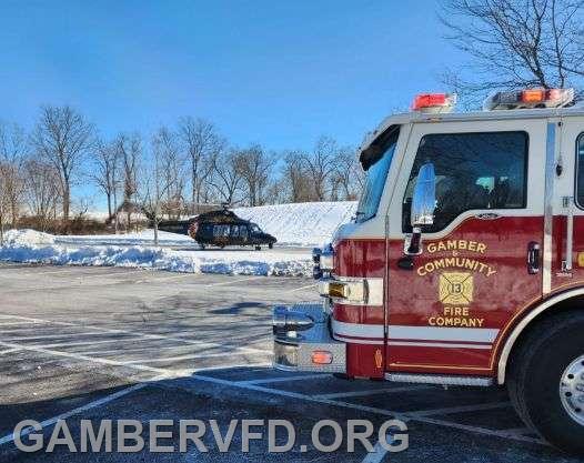 Engine 134 at landing site for Trooper 2 in Reese's district. Landing site at Life Point Church off Rt.91.