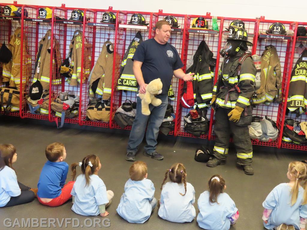 Jeremy Sherfey and Jacob Reardon speak to a preschool class on 3/18/2025.