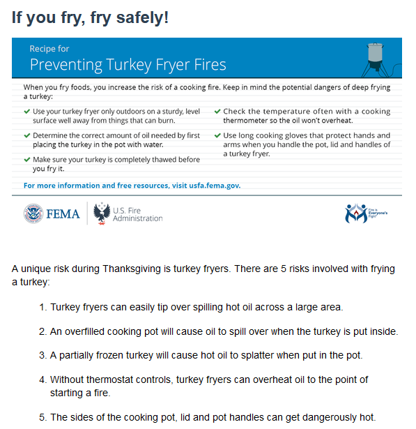 Preventing turkey fryer fires.