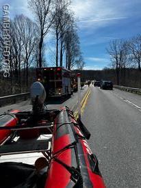 Equipment staging on the Rt. 32 bridge over the reservoir.
