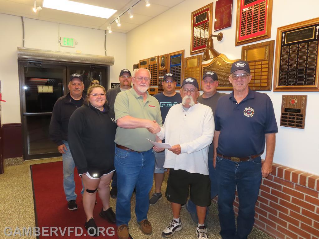 The original sales contract signing back in October 2023. The New Apparatus Committee (l to r): Shawn Chenoweth, Emily Franklin, Charlie Green, Bob Pursel, sales representative, Chad Hastings, Dale Bollinger, Michael Green, and Chuck Doyle, Chairman. 